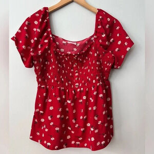 No Boundaries Red Floral Off The Shoulder Top | XL  15-17